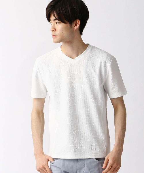 NICOLE CLUB FOR MEN（ニコルクラブフォーメン）の「ブリスタージャカード柄VネックTシャツ（Tシャツ/カットソー・メンズ・ブラック/ホワイト/ライトグレー/ラベンダー・MEDIUM/X-LARGE/LARGE）」の8枚目の写真