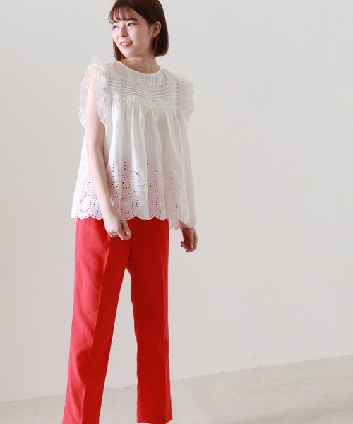 Cheek（チーク）の「ピンタックノースリーブブラウス（シャツ/ブラウス・レディース・ブラック/レッド/オフホワイト・MEDIUM）」の12枚目の写真