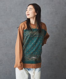 TOBILA | 度詰天竺 ピグメント染め バンダナ ロングスリーブ Tシャツ ユニセックス(Tシャツ/カットソー)