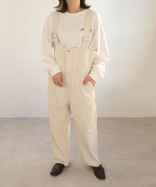 ＡＮＤＪ（アンドジェイ）の「デニムハイウエストサロペット（サロペット/オーバーオール・レディース・オフホワイト/ベージュ/ブルー・M）」の2枚目の写真