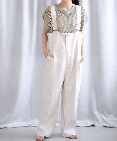 ＡＮＤＪ（アンドジェイ）の「デニムハイウエストサロペット（サロペット/オーバーオール・レディース・オフホワイト/ベージュ/ブルー・M）」の4枚目の写真