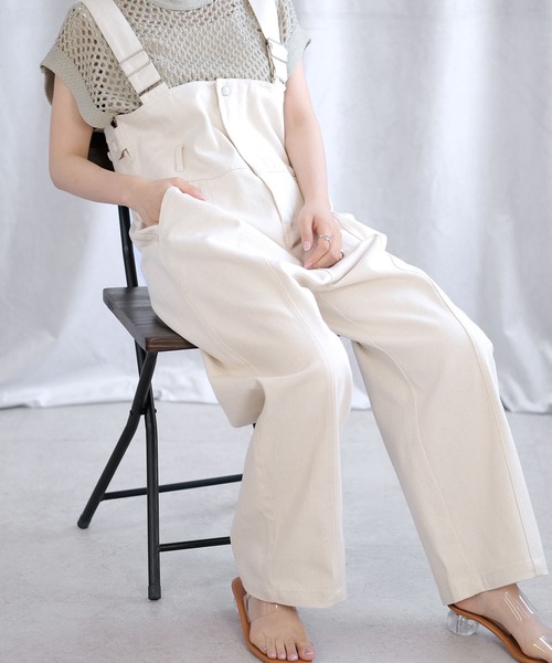 ＡＮＤＪ（アンドジェイ）の「デニムハイウエストサロペット（サロペット/オーバーオール・レディース・オフホワイト/ベージュ/ブルー・M）」の5枚目の写真