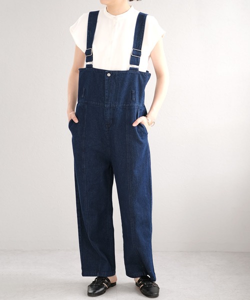 ＡＮＤＪ（アンドジェイ）の「デニムハイウエストサロペット（サロペット/オーバーオール・レディース・オフホワイト/ベージュ/ブルー・M）」の19枚目の写真