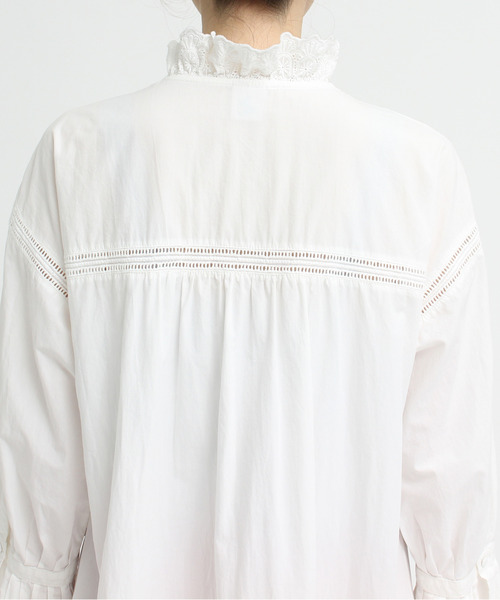 Dot＆Stripes CHILD WOMAN（ドットアンドストライプス　チャイルドウーマン）の「ブロード ピンタック レーススタンド衿ワンピース（ワンピース・レディース・ホワイト・FREE）」の13枚目の写真