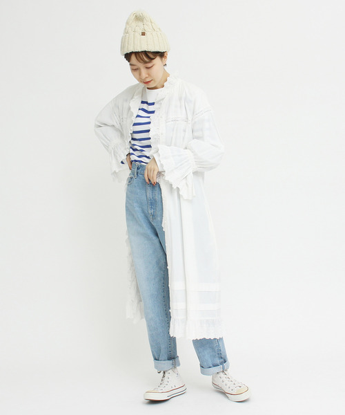 Dot＆Stripes CHILD WOMAN（ドットアンドストライプス　チャイルドウーマン）の「ブロード ピンタック レーススタンド衿ワンピース（ワンピース・レディース・ホワイト・FREE）」の2枚目の写真