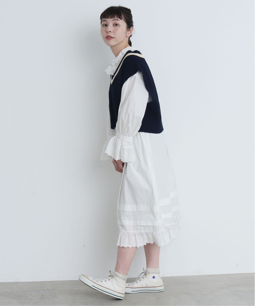 Dot＆Stripes CHILD WOMAN（ドットアンドストライプス　チャイルドウーマン）の「ブロード ピンタック レーススタンド衿ワンピース（ワンピース・レディース・ホワイト・FREE）」の19枚目の写真
