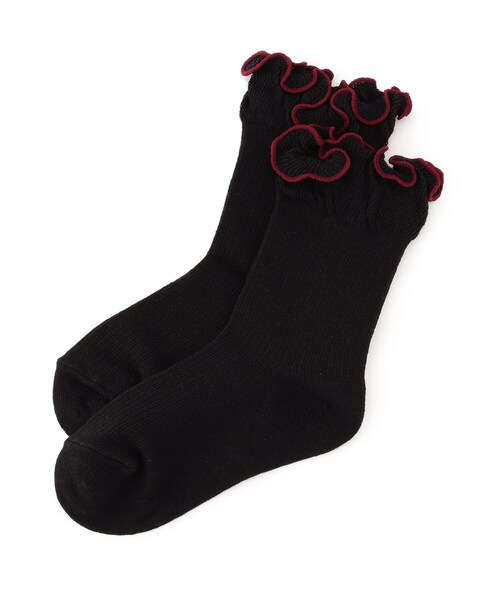 SHOO・LA・RUE（シューラルー）の「◆針抜きメロークルーソックス（ソックス/靴下・キッズ・ブラック/マスタード/ピンク系・56/59/53）」の2枚目の写真