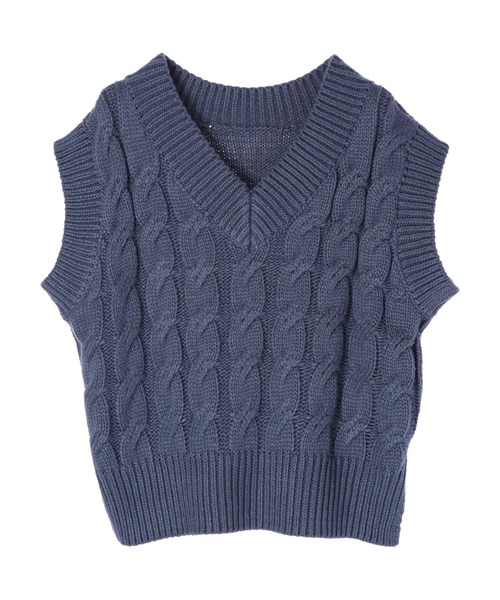 DURAS（デュラス）の「ケーブル編みニットベスト（ニット/セーター・レディース・ベージュ/ブラック/ブルー/ホワイト・FREE）」の5枚目の写真