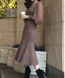 ROYAL PARTY | 【丈が選べる】ボリュームシアースリーブマーメイドワンピース(ワンピース)