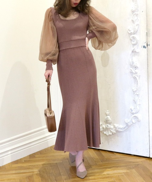 【美品】ロイヤルパーティー 　ニットロングワンピース　マーメイド　シアースリーブ ロイヤルパーティー ROYAL PARTY シアースリーブマーメイド