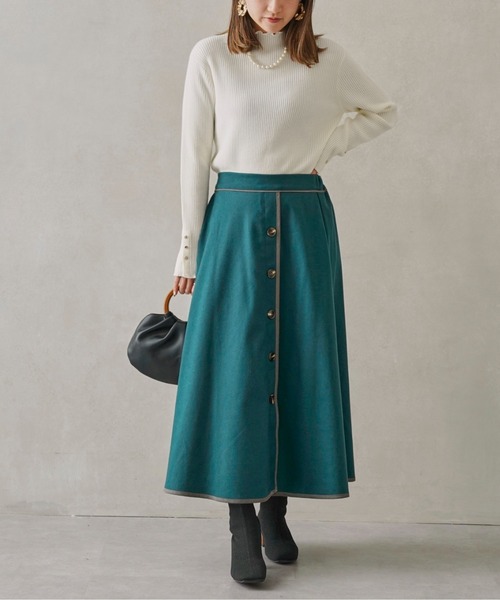 Chez toi（シェトワ）の「パイピング×ボタンウールタッチスカート（スカート・レディース・チャコールグレー/ベージュ/ピンク/グリーン・FREE）」の13枚目の写真