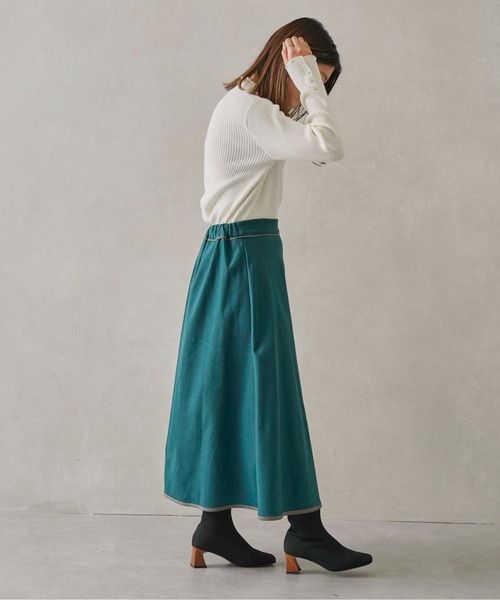 Chez toi（シェトワ）の「パイピング×ボタンウールタッチスカート（スカート・レディース・チャコールグレー/ベージュ/ピンク/グリーン・FREE）」の18枚目の写真