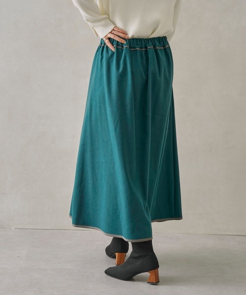 Chez toi（シェトワ）の「パイピング×ボタンウールタッチスカート（スカート・レディース・チャコールグレー/ベージュ/ピンク/グリーン・FREE）」の9枚目の写真