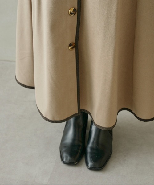 Chez toi（シェトワ）の「パイピング×ボタンウールタッチスカート（スカート・レディース・チャコールグレー/ベージュ/ピンク/グリーン・FREE）」の6枚目の写真