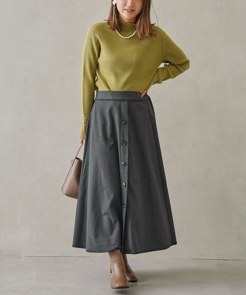 Chez toi（シェトワ）の「パイピング×ボタンウールタッチスカート（スカート・レディース・チャコールグレー/ベージュ/ピンク/グリーン・FREE）」の16枚目の写真