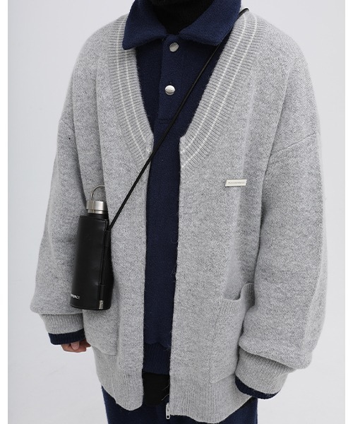 MASONPRINCE(メイソンプリンス)の「【MASONPRINCE】Oversized one-point logo ZIP cardigan MY2024(カーディガン/ボレロ・メンズ・ブラック/ブルー/グリーン/アイボリー/グレー・M/L/S)」の14枚目の写真