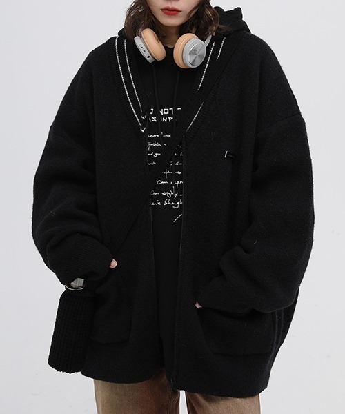 MASONPRINCE(メイソンプリンス)の「【MASONPRINCE】Oversized one-point logo ZIP cardigan MY2024(カーディガン/ボレロ・メンズ・ブラック/ブルー/グリーン/アイボリー/グレー・M/L/S)」の15枚目の写真