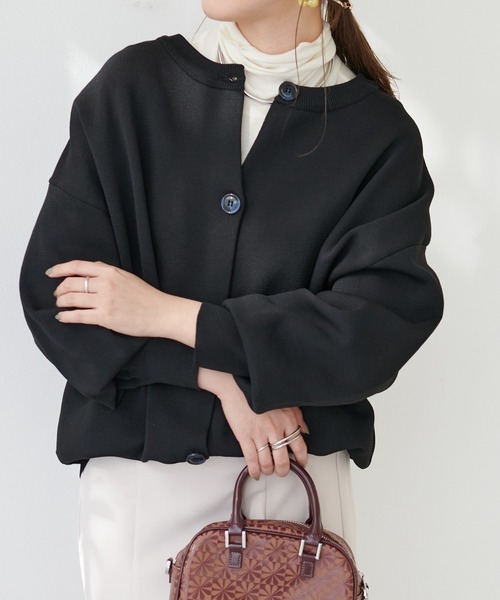 DISCOAT（ディスコート）の「【前後2WAY】スポンディッシュカーディガン（カーディガン/ボレロ・レディース・アイボリー/ブラック/バイオレット/イエロー・FREE）」の7枚目の写真