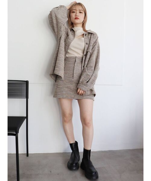 MURUA(ムルーア)の「ツイードミニスカート【セットアップ着用可能】(スカート・レディース・ブラック/ベージュ・1/2)」の9枚目の写真