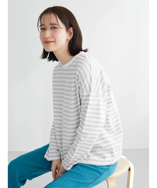 Green　Parks（グリーンパークス）の「クルーネックボーダーロンTEE＊（Tシャツ/カットソー・レディース・ネイビー/グレー/ブルー・FREE）」の22枚目の写真