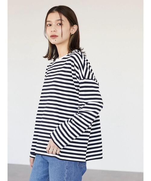 Green　Parks（グリーンパークス）の「クルーネックボーダーロンTEE＊（Tシャツ/カットソー・レディース・ネイビー/グレー/ブルー・FREE）」の21枚目の写真