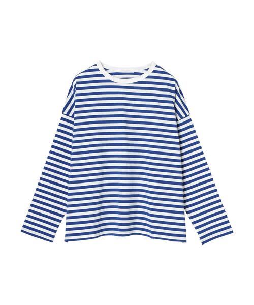 Green　Parks（グリーンパークス）の「クルーネックボーダーロンTEE＊（Tシャツ/カットソー・レディース・ネイビー/グレー/ブルー・FREE）」の5枚目の写真