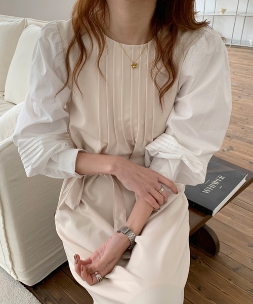 Jewelobe(ジュエローブ)の「異素材ドッキング重ね着風ワンピース(ワンピース・レディース・ブラック/アイボリー・FREE)」の5枚目の写真