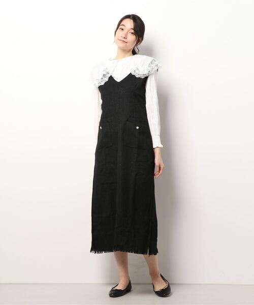 Jasmine Grandiflorum(ジャスミングランディフローラム)の「【Jasmine】トレンドビッグ襟×ジャンスカセットアップ(ワンピース・レディース・ブラック/ベージュ・FREE)」の3枚目の写真