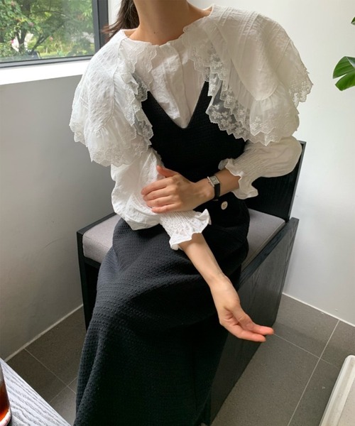 Jasmine Grandiflorum(ジャスミングランディフローラム)の「【Jasmine】トレンドビッグ襟×ジャンスカセットアップ(ワンピース・レディース・ブラック/ベージュ・FREE)」の15枚目の写真