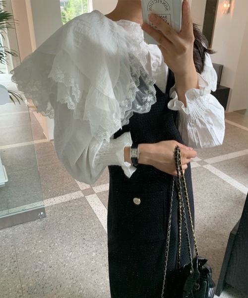 Jasmine Grandiflorum(ジャスミングランディフローラム)の「【Jasmine】トレンドビッグ襟×ジャンスカセットアップ(ワンピース・レディース・ブラック/ベージュ・FREE)」の17枚目の写真