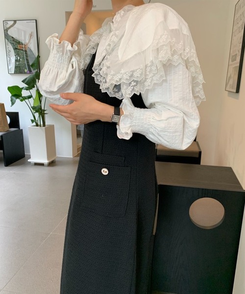 Jasmine Grandiflorum(ジャスミングランディフローラム)の「【Jasmine】トレンドビッグ襟×ジャンスカセットアップ(ワンピース・レディース・ブラック/ベージュ・FREE)」の18枚目の写真