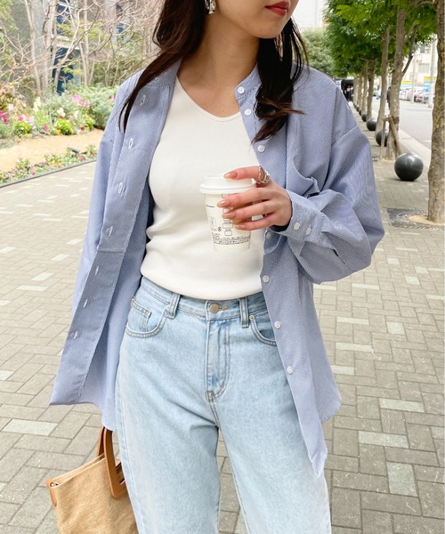 StyleSea（スタイルシー）の「フライヨークブラウス（シャツ/ブラウス・レディース・ホワイト/ライトブルー/ブラック/ピンク/クリーム/ライトオリーブ/ネイビー×ホワイト/ホワイト×ブルー・MEDIUM）」の7枚目の写真