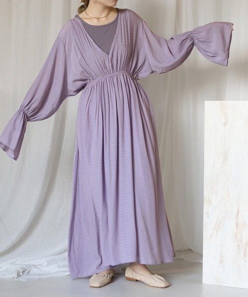 Bab（バブ）の「インナー付きレイヤードエアリーワンピース（ワンピース・レディース・アイボリー/ラベンダー/ピンクベージュ・M）」の3枚目の写真