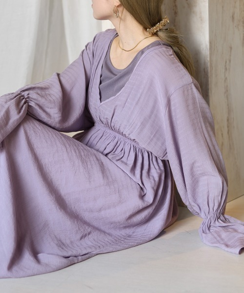 Bab（バブ）の「インナー付きレイヤードエアリーワンピース（ワンピース・レディース・アイボリー/ラベンダー/ピンクベージュ・M）」の8枚目の写真