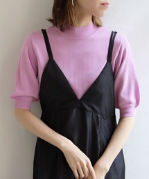 【cheriella】イージーケアドライタッチプチハイネック5分袖無地ニット