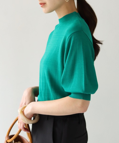 HER CLOSET（ハークローゼット）の「【cheriella】イージーケアドライタッチプチハイネック5分袖無地ニット（ニット/セーター・レディース・ホワイト/ブラック/ピンク/ブルー/スモークピンク/グレイッシュベージュ/レッド/ロイヤルブルー/グリーン・M）」の6枚目の写真