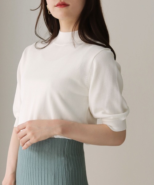 HER CLOSET（ハークローゼット）の「【cheriella】イージーケアドライタッチプチハイネック5分袖無地ニット（ニット/セーター・レディース・ホワイト/ブラック/ピンク/ブルー/スモークピンク/グレイッシュベージュ/レッド/ロイヤルブルー/グリーン・M）」の11枚目の写真