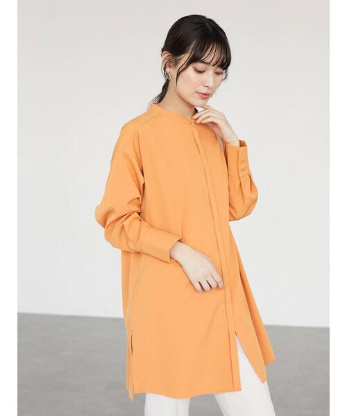 Green　Parks（グリーンパークス）の「楽シャツ ヒヨクボタンチュニック（シャツ/ブラウス・レディース・オレンジ/ライトグリーン/オフホワイト/チャコールグレー・FREE）」の10枚目の写真