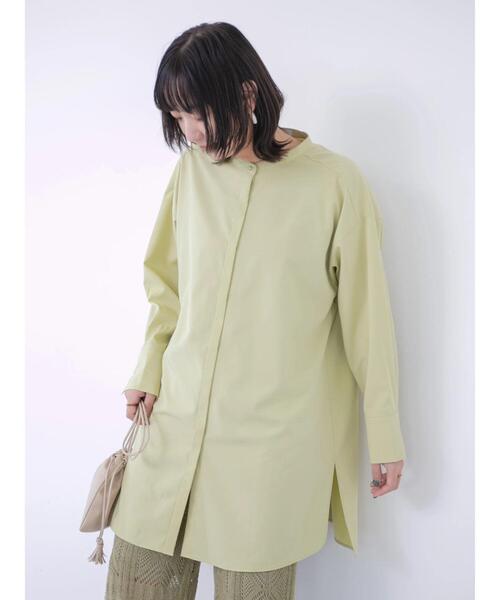 Green　Parks（グリーンパークス）の「楽シャツ ヒヨクボタンチュニック（シャツ/ブラウス・レディース・オレンジ/ライトグリーン/オフホワイト/チャコールグレー・FREE）」の11枚目の写真