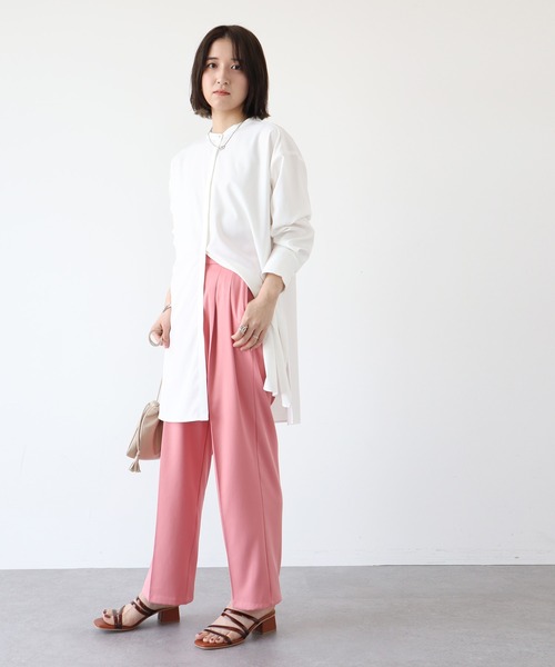 Green　Parks（グリーンパークス）の「楽シャツ ヒヨクボタンチュニック（シャツ/ブラウス・レディース・オレンジ/ライトグリーン/オフホワイト/チャコールグレー・FREE）」の6枚目の写真