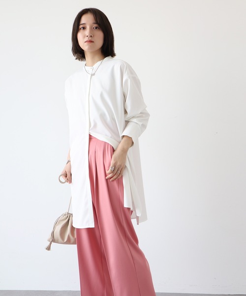 Green　Parks（グリーンパークス）の「楽シャツ ヒヨクボタンチュニック（シャツ/ブラウス・レディース・オレンジ/ライトグリーン/オフホワイト/チャコールグレー・FREE）」の5枚目の写真