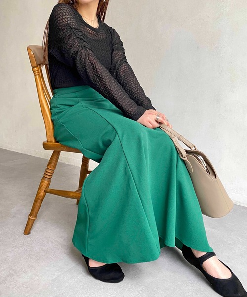 CPCM（シーピーシーエム）の「カットジョーゼットマーメイドラインスカート（スカート・レディース・アイボリー/ブラック/グリーン/イエロー/オレンジ・FREE）」の4枚目の写真