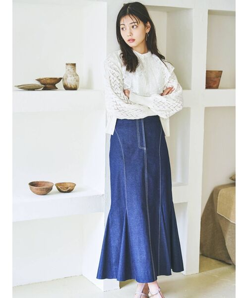 dazzlin（ダズリン）の「ステッチラインマーメイドスカート（スカート・レディース・ブラウン/インディゴブルー/その他1/ベージュ/ブルー・SMALL/MEDIUM）」の8枚目の写真