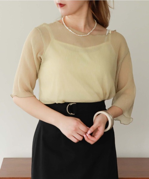 archives（アルシーヴ）の「シアー楊柳半袖ブラウス（シャツ/ブラウス・レディース・アイボリー/ブラック/ミント/イエロー/オレンジ/ブラウン・MEDIUM）」の5枚目の写真