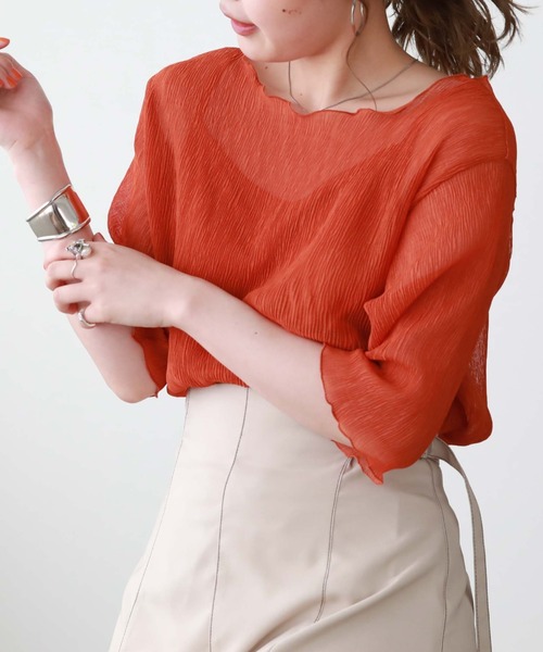 archives（アルシーヴ）の「シアー楊柳半袖ブラウス（シャツ/ブラウス・レディース・アイボリー/ブラック/ミント/イエロー/オレンジ/ブラウン・MEDIUM）」の6枚目の写真