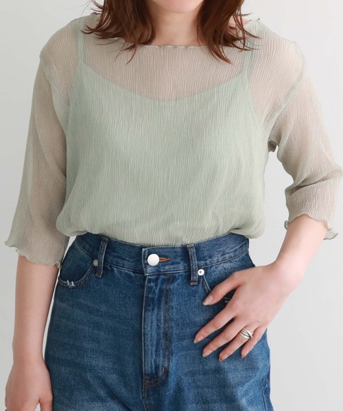 archives（アルシーヴ）の「シアー楊柳半袖ブラウス（シャツ/ブラウス・レディース・アイボリー/ブラック/ミント/イエロー/オレンジ/ブラウン・MEDIUM）」の4枚目の写真