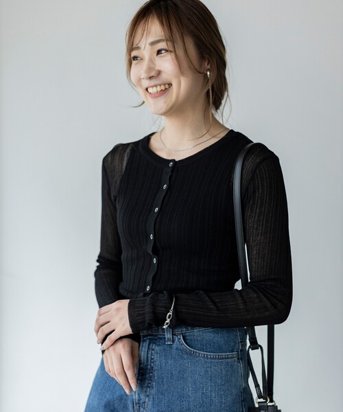 THE SHOP TK （ザ ショップ ティーケー ）の「◆シアーリブカーディガン（カーディガン/ボレロ・レディース・ブラック/ブルー/ブラウン系・12/13）」の2枚目の写真