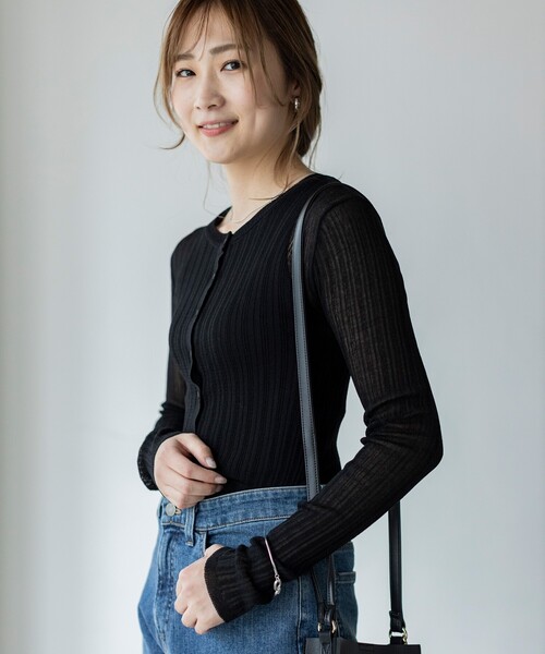 THE SHOP TK （ザ ショップ ティーケー ）の「◆シアーリブカーディガン（カーディガン/ボレロ・レディース・ブラック/ブルー/ブラウン系・12/13）」の4枚目の写真