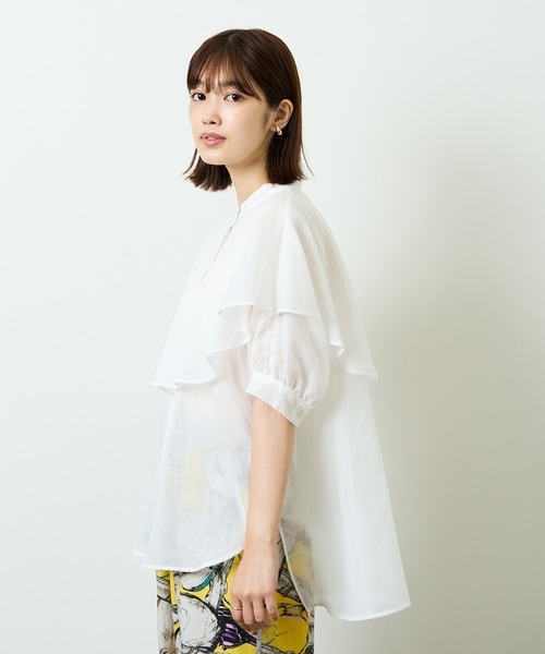 HERENCIA（ヘレンチア）の「ケープ風シアーブラウス（シャツ/ブラウス・レディース・グリーン/イエロー/ホワイト・MEDIUM）」の5枚目の写真