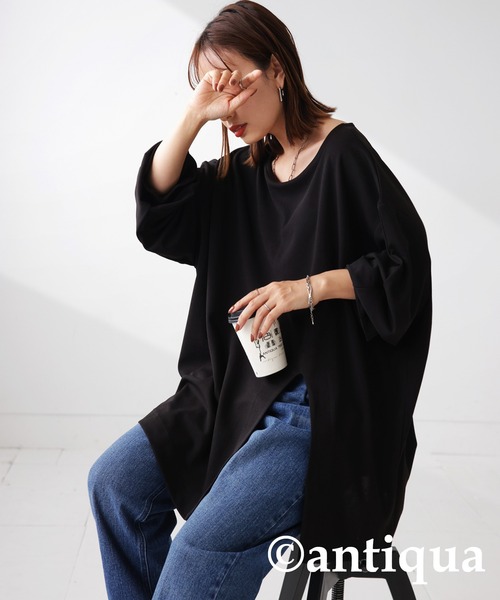 antiqua(アンティカ)の「アーチカットトップス(Tシャツ/カットソー・レディース・ブラック/ベージュ/グリーン・FREE)」の13枚目の写真